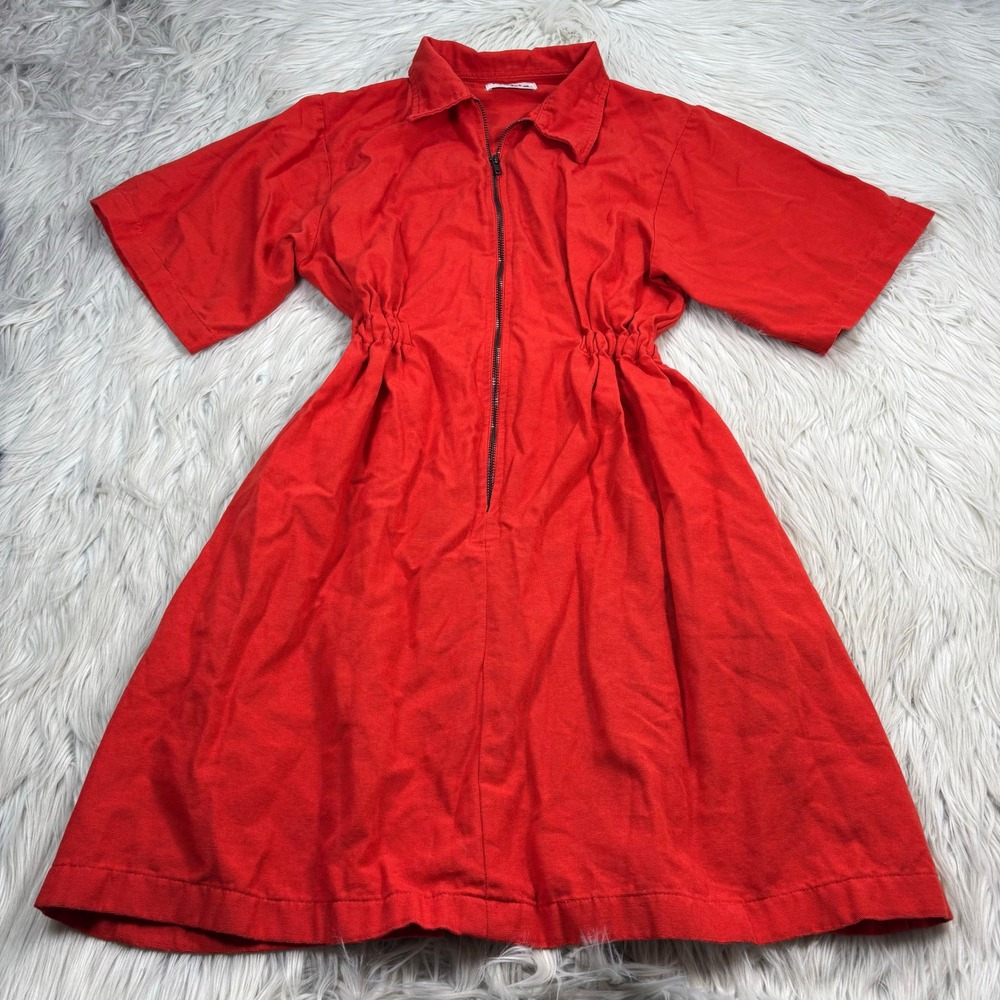 Nobel Women's M Paprika Red Utility Dress Collared Pockets Workwear Minimalist
